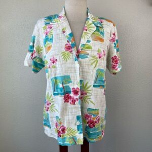 Teddi Tropical Floral Button Down Shirt Size M EUC